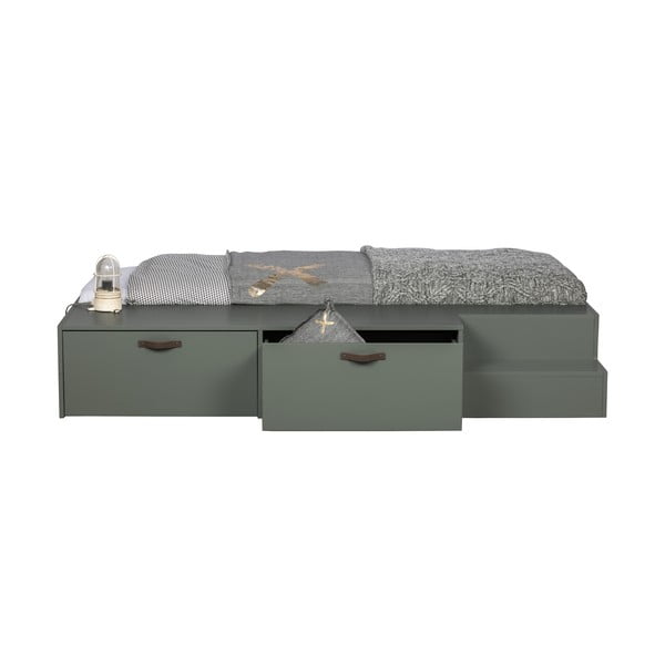 Letto per bambini in legno di pino verde-grigio con contenitore 80x200 cm Stage - vtwonen-image-1