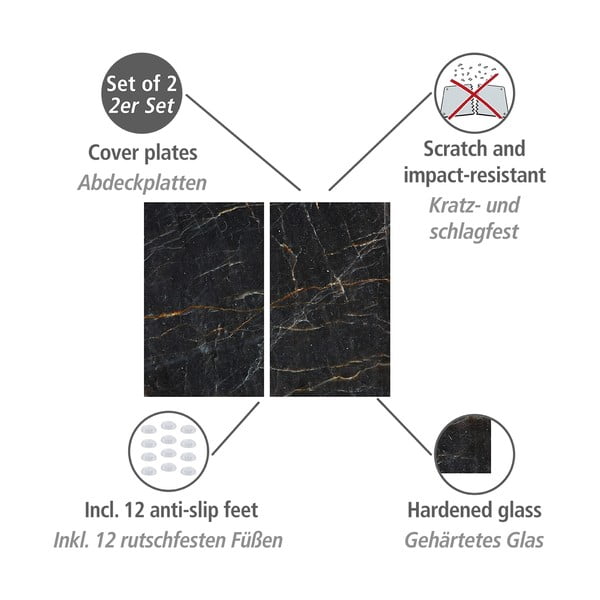 Set di copri fornelli in vetro temperato 2 pz 30x52 cm Marble – Allstar-image-2