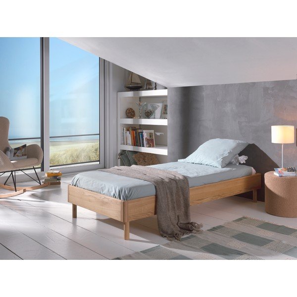 Letto singolo di colore naturale in rovere massiccio senza testiera con rete inclusa 90x200 cm Forrest – Vipack-image-1