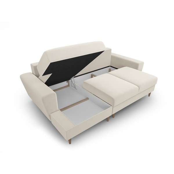 Divano angolare beige allungabile e con contenitore (con penisola a sinistra/con chaise lounge) con rivestimento in velluto Kyoto – Cosmopolitan Design-image-3