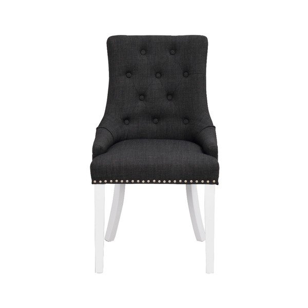 Sedia da pranzo imbottita nera con gambe bianche Vicky - Rowico-image-4