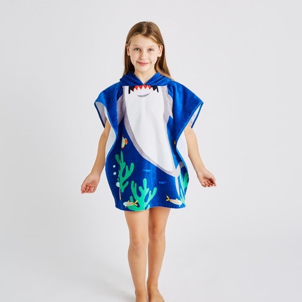 Poncho bambino in cotone blu Shark - Catherine Lansfield-image-2