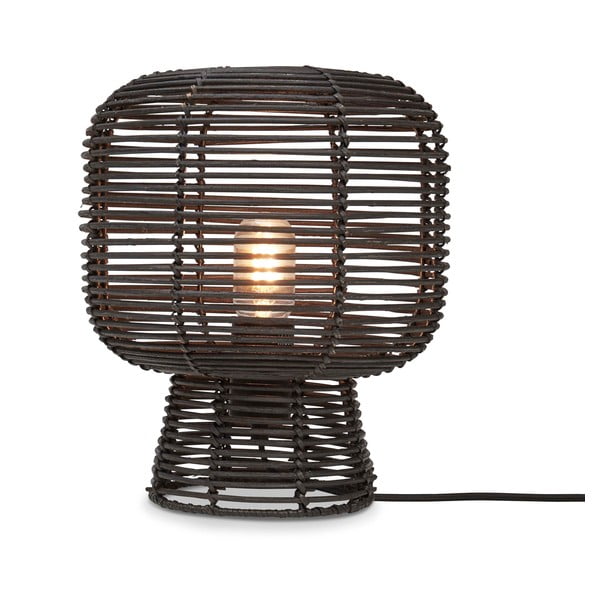 Lampada da tavolo nera con paralume in rattan (altezza 30 cm) Tanami - Good&Mojo