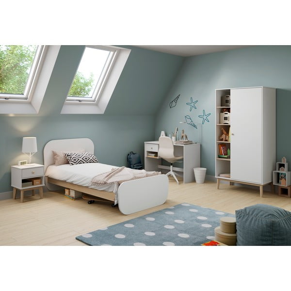 Letto da bambini bianco con effetto pino con rete inclusa 90x190 cm Esteban – Marckeric-image-1