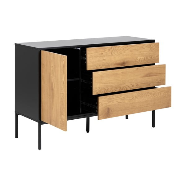 Cassettiera bassa nera-color legno naturale effetto rovere 120x82 cm Seaford - Actona-image-3