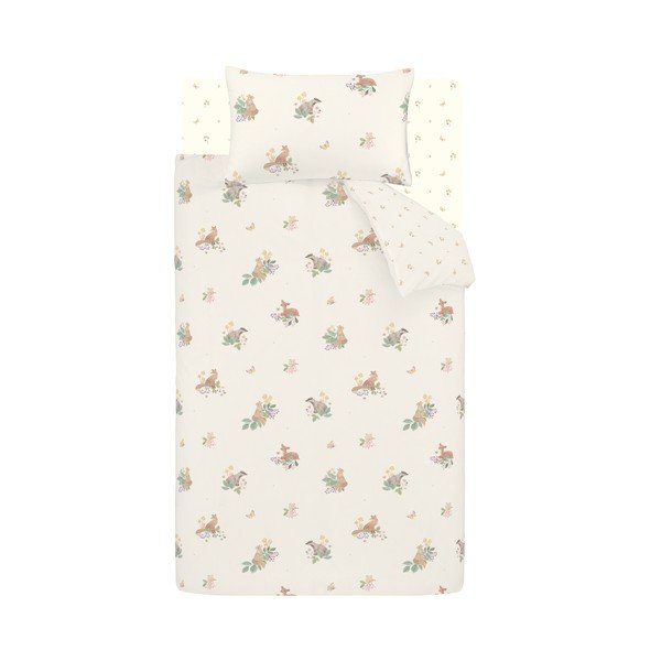 Set copripiumino e federa da bambini color crema in flanella per letto singolo 120x150 cm Brushed Forest Friends – Catherine Lansfield