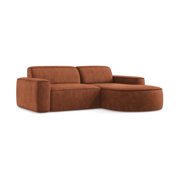 Divano angolare color terracotta (con penisola a destra/con chaise lounge) con rivestimento in ciniglia Omao – Makamii-image-1