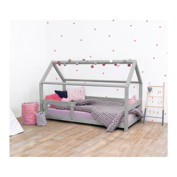 Letto per bambini grigio con sponde in legno di abete rosso Tery, 120 x 160 cm - Benlemi