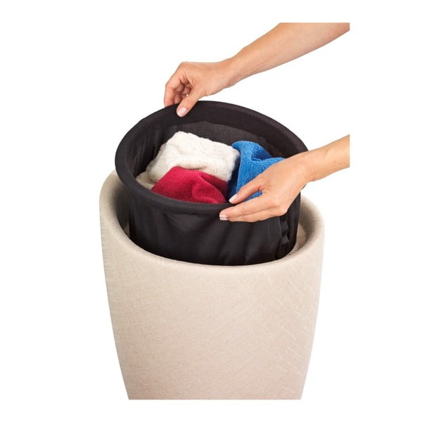 Cesto portabiancheria e sgabello beige in un unico look lino Candy - Wenko-image-1