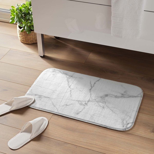 Tappetino per il bagno bianco/grigio in tessuto 45x75 cm Marbre – douceur d'intérieur-image-1