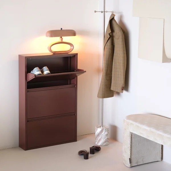Scarpiera burgundy in metallo con ante ribaltabili 66x103x16 cm Sabine – WOOOD-image-2