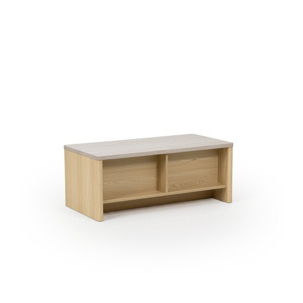 Tavolino da salotto bianco/colore naturale chiaro con effetto rovere 40x100 cm Dore – Marckeric-image-3