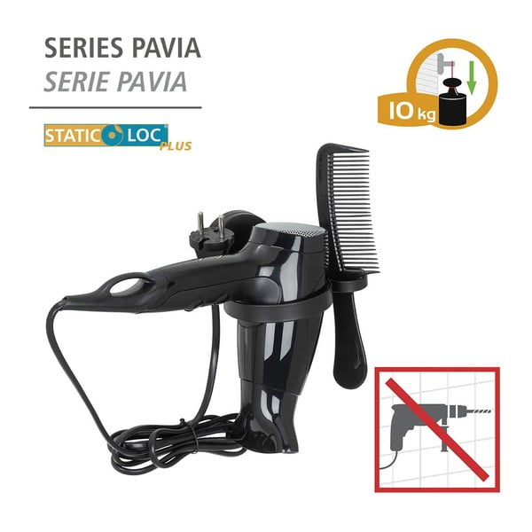 Supporto per asciugacapelli a parete Static-Loc® nero Pavia - Wenko-image-3