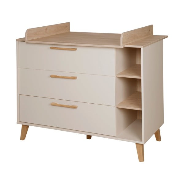 Cassettiera per bambini color crema/di colore naturale con effetto rovere con fasciatoio 117x103x78 cm Jil – Roba-image-2