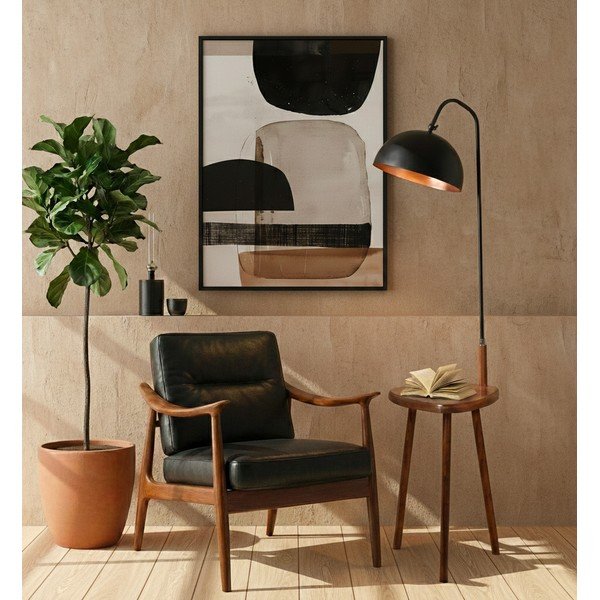 Lampada da terra nera/marrone con paralume in metallo con ripiano incluso (altezza totale 160 cm) Table – Opviq lights-image-1