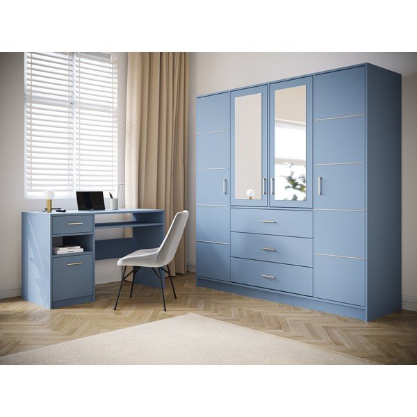 Armadio blu con specchio 196x200 cm Burren - Cosmopolitan Design-image-1