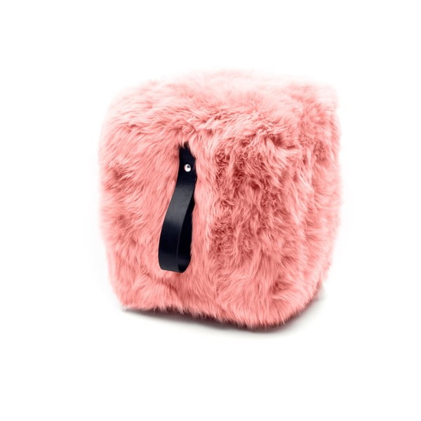 Pouf in pelle di pecora rosa con passante nero , 45 x 45 cm - Royal Dream