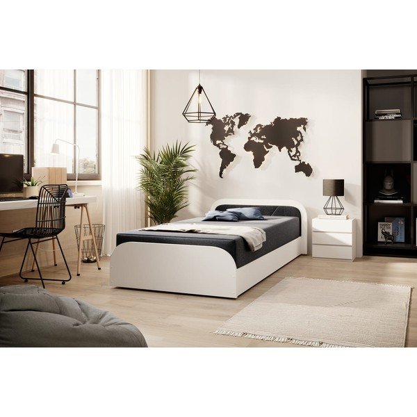 Letto singolo imbottito/in truciolato bianco/grigio scuro con contenitore e materasso inclusi 80x190 cm Parys – ELTAP-image-3