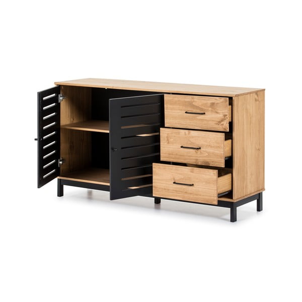 Cassettiera con struttura in legno e dettagli neri , larghezza 141 cm Alessia - Marckeric-image-4