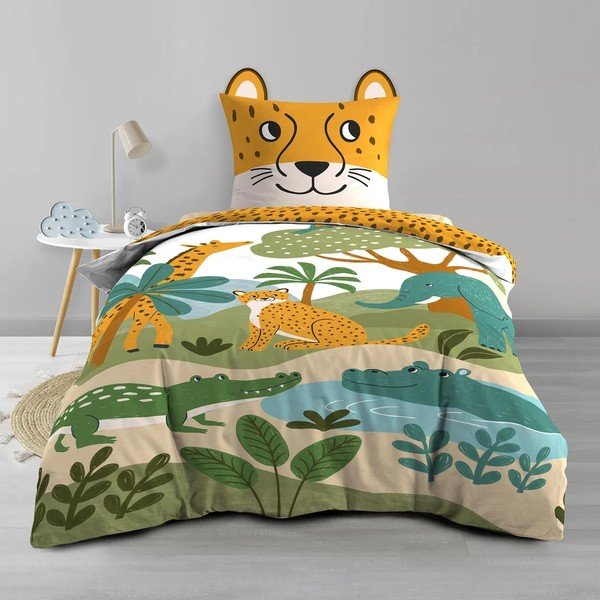 Set copripiumino e federa da bambini giallo in cotone per letto singolo 140x200 cm Zanimo – douceur d'intérieur-image-4