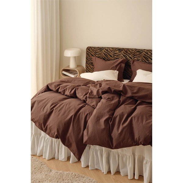 Set copripiumino e federa marrone in cotone organico per letto singolo 150x200 cm Juliette – Ellos Home-image-1