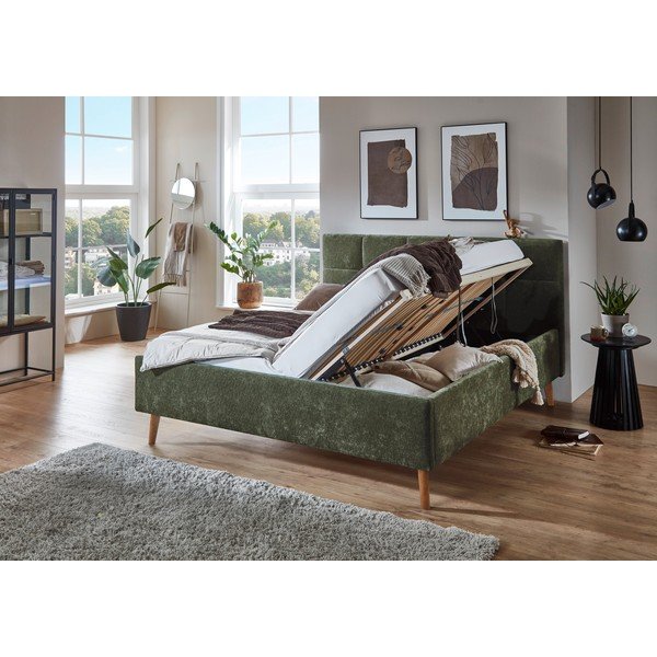 Letto matrimoniale imbottito color kaki con contenitore con rete inclusa 180x200 cm Nova – Meise Möbel-image-1
