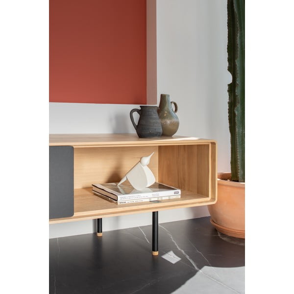 Tavolo TV in legno di quercia di colore nero-naturale 200x48 cm Fina - Gazzda-image-4