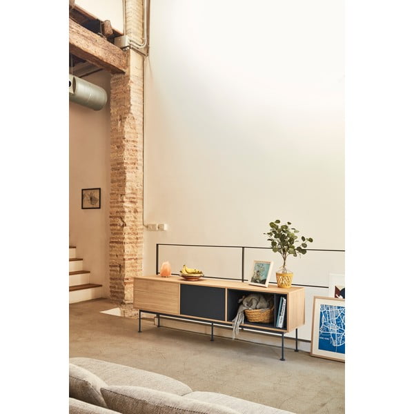 Cassettiera TV grigio antracite con impiallacciatura in rovere Yoko - Teulat-image-1