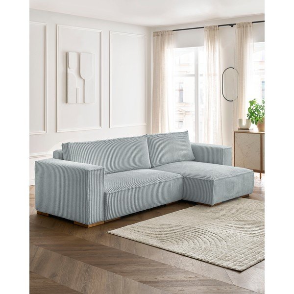 Divano angolare grigio chiaro allungabile e con contenitore rivestito in velluto a coste Chelsea – Bobochic Paris-image-1