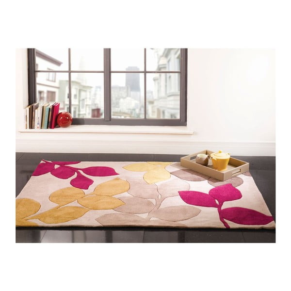 Koberec Stencil Leaf Fuchsia, 80x150 cm