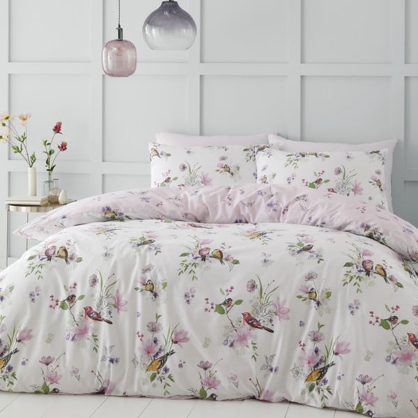 Biancheria da letto singola bianca e rosa 135x200 cm Songbird - Catherine Lansfield