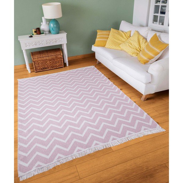 Tappeto in cotone bianco e rosa , 160 x 230 cm Duo - Oyo home-image-2