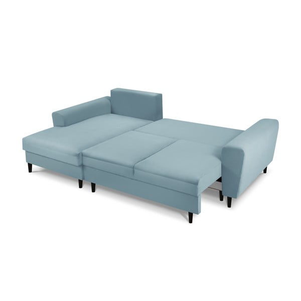Divano angolare azzurro allungabile e con contenitore (con penisola a sinistra/con chaise lounge) con rivestimento in velluto a coste Kyoto – Cosmopolitan Design-image-2