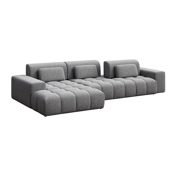 Divano angolare grigio (con penisola a sinistra/con chaise lounge) con rivestimento in ciniglia Chevi – Ghado-image-3