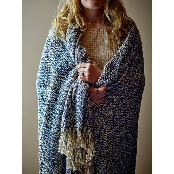 Coperta blu polveroso in misto lino 130x160 cm Ocean – Bloomingville-image-1