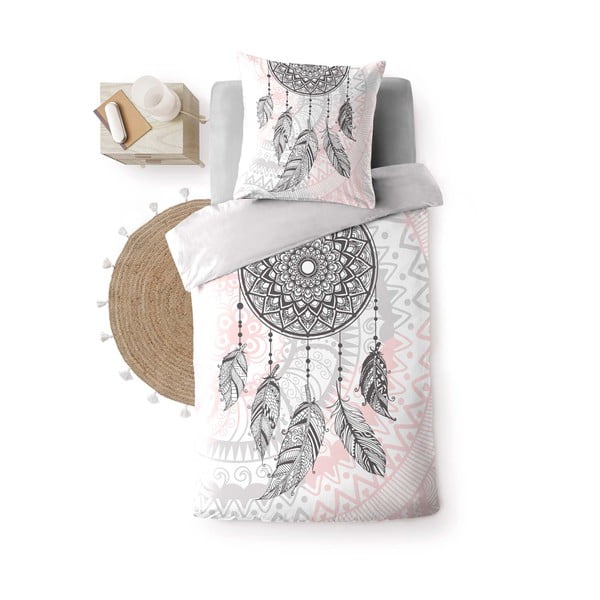 Biancheria da letto in cotone bianco e rosa per letto singolo 140x200 cm Namaste - douceur d'intérieur-image-2