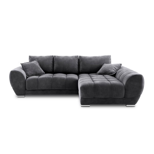 Divano letto angolare grigio scuro con rivestimento in velluto, angolo destro Nuage - Windsor & Co Sofas