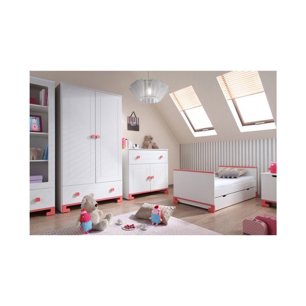 Letto per bambini bianco in legno di pino massiccio con dettagli rosa ToTo, 160 x 70 cm - Pinio-image-4