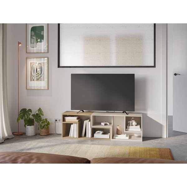 Mobile TV angolare bianco/di colore naturale con effetto rovere 145x45x35 cm Glina – Marckeric-image-1