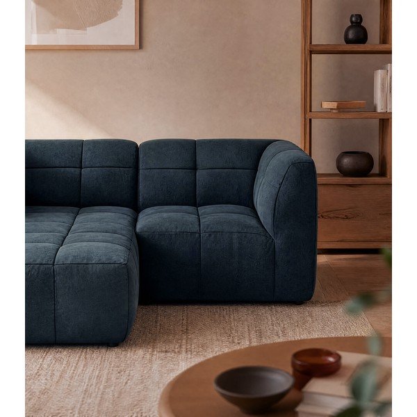 Divano angolare blu (con penisola a sinistra/con chaise lounge) con rivestimento in velluto Aloha – Makamii-image-3