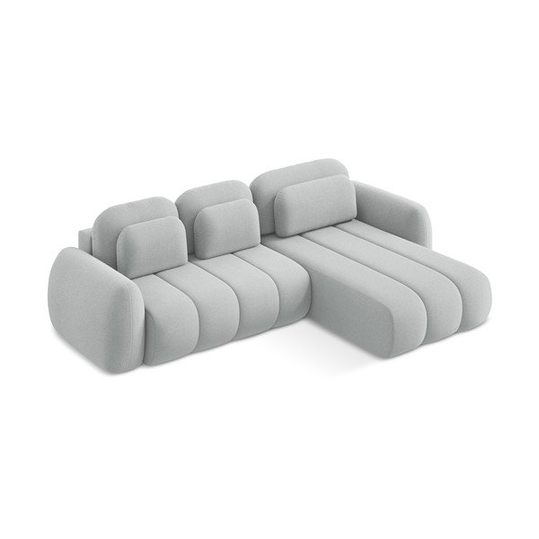 Divano angolare grigio chiaro allungabile/con contenitore (con penisola a destra/con chaise lounge) con rivestimento in bouclé Pele – Makamii-image-2