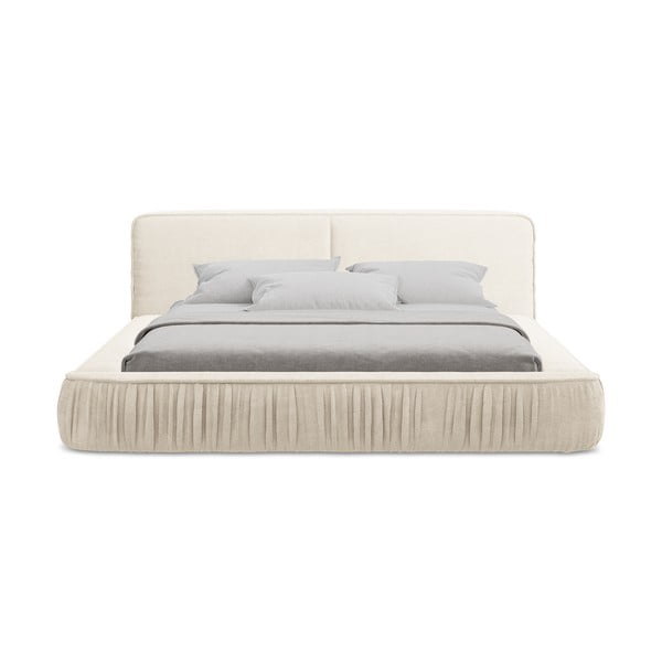 Letto matrimoniale imbottito color crema con contenitore e rete inclusi 180x200 cm Keoni – Makamii-image-4