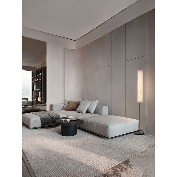 Lampada da terra LED color crema/color ottone con effetto marmo (altezza totale 160 cm) Aider – Nova Luce-image-1