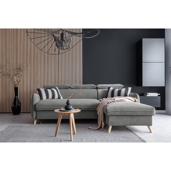 Divano letto angolare in velluto grigio chiaro (angolo destro) Sweet Harmony - Miuform-image-1