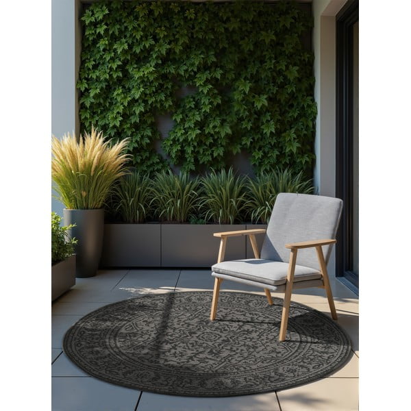 Tappeto da interno/esterno rotondo bianco e nero ø 160 cm Duet Kona – NORTHRUGS-image-1