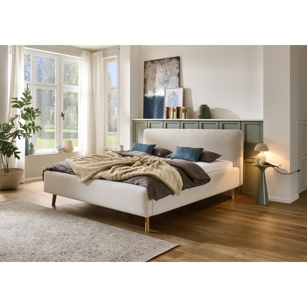 Letto matrimoniale imbottito color crema rete non inclusa 160x200 cm Mattis – Meise Möbel-image-1