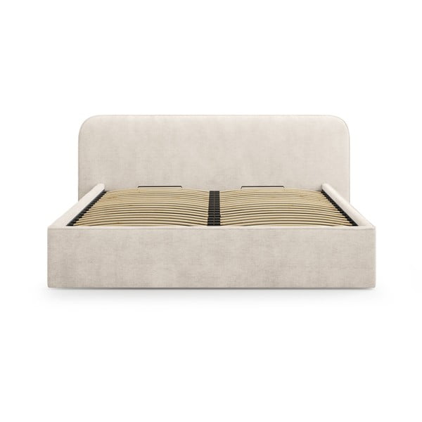 Letto matrimoniale imbottito beige con contenitore e rete inclusi 160x200 cm Elizabeth – Micadoni -image-4