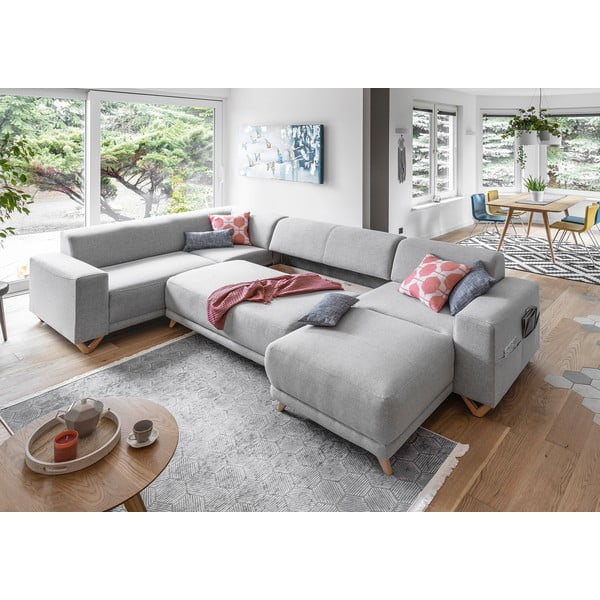 Divano angolare grigio chiaro allungabile e con contenitore (penisola a sinistra/a U) Classy Sophie – Miuform-image-4