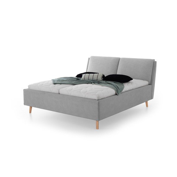 Letto matrimoniale imbottito grigio chiaro con contenitore con rete inclusa 160x200 cm Valetta – Meise Möbel