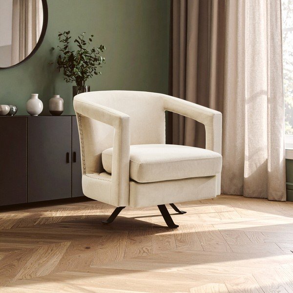 Poltrona beige girevole con rivestimento in velluto Hestia – Premier Housewares-image-1